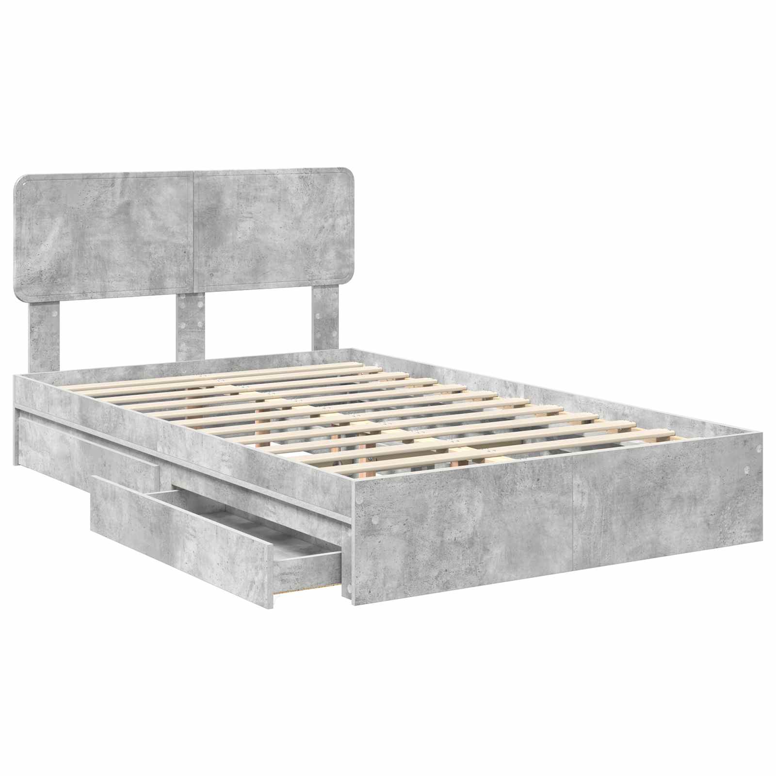Cama con almacenamiento con cabecera Gris Concreto 135 x 190 cm