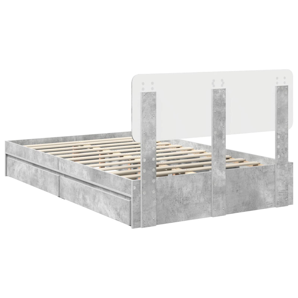 Cama con almacenamiento con cabecera Gris Concreto 135 x 190 cm