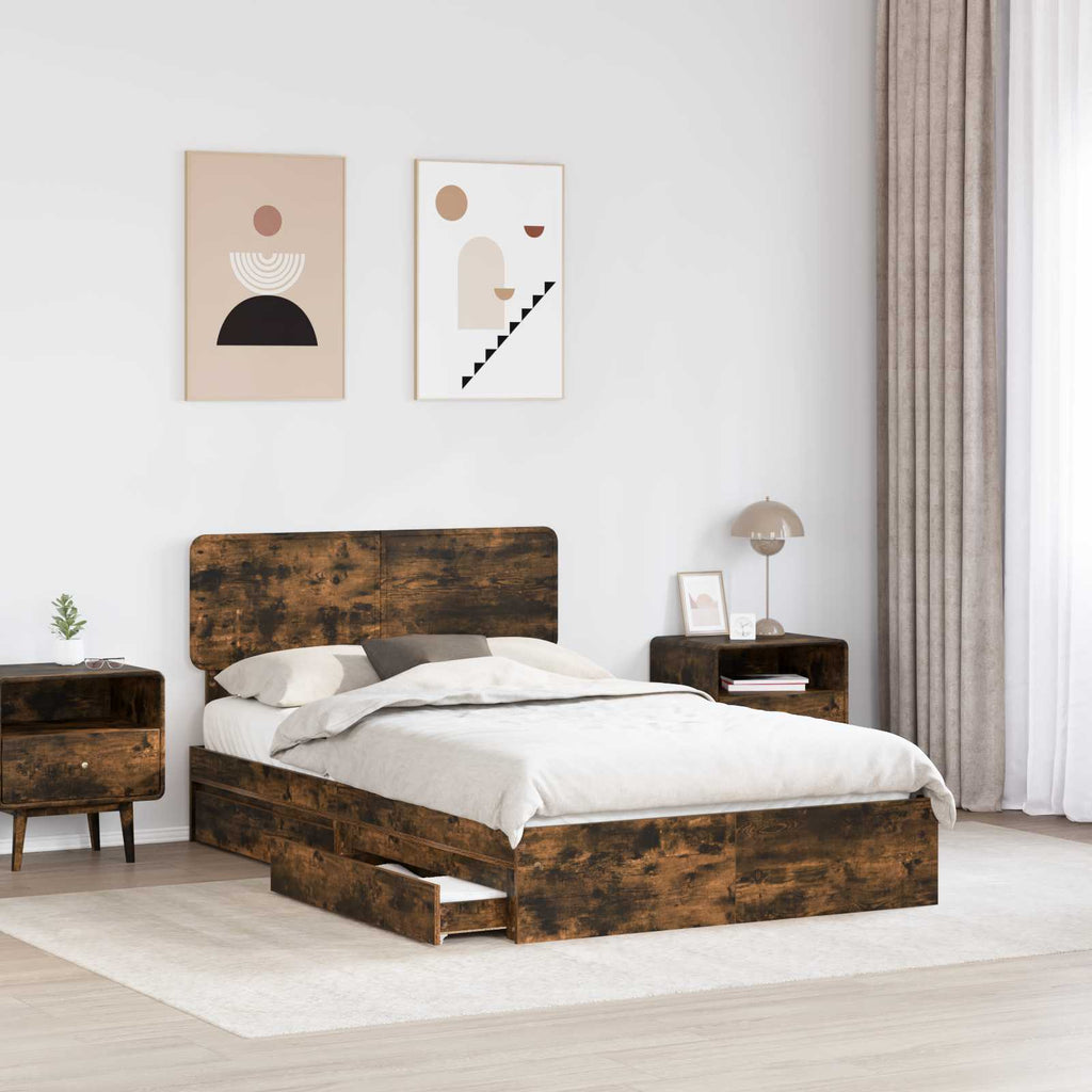 Cama con almacenamiento con cabecera Roble ahumado 135 x 190 cm