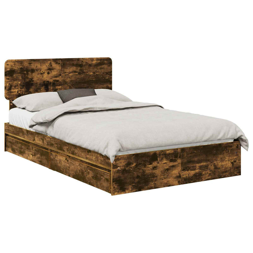 Cama con almacenamiento con cabecera Roble ahumado 135 x 190 cm