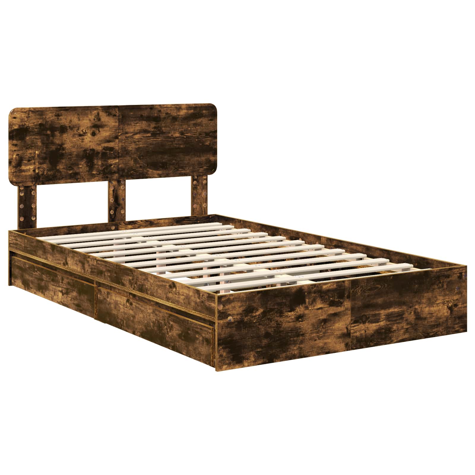 Cama con almacenamiento con cabecera Roble ahumado 135 x 190 cm