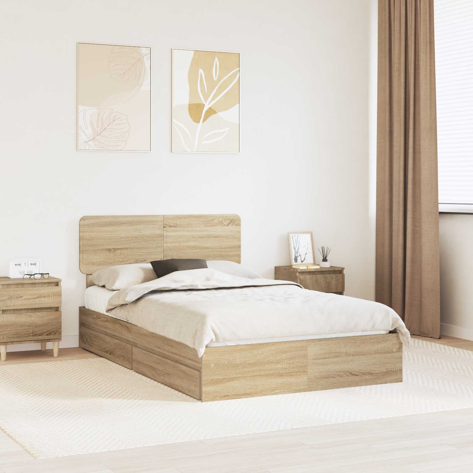 Cama con almacenamiento con cabecera Roble Sonoma 120 x 200 cm