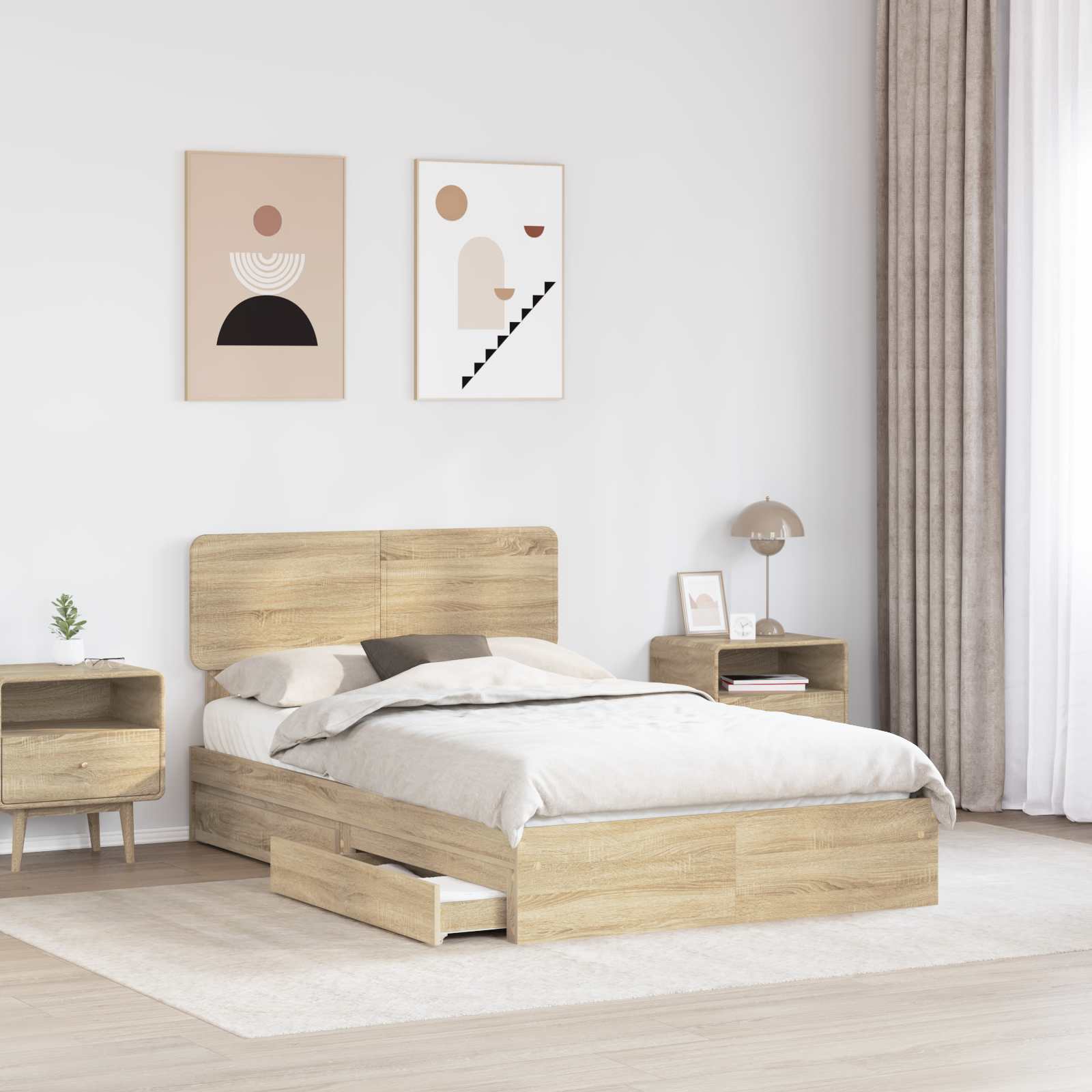 Cama con almacenamiento con cabecera Roble Sonoma 120 x 200 cm