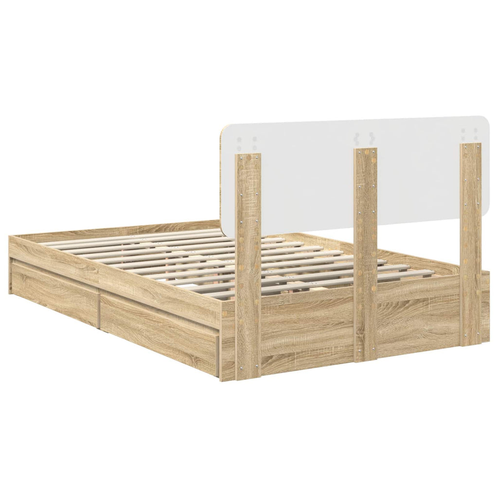 Cama con almacenamiento con cabecera Roble Sonoma 120 x 200 cm