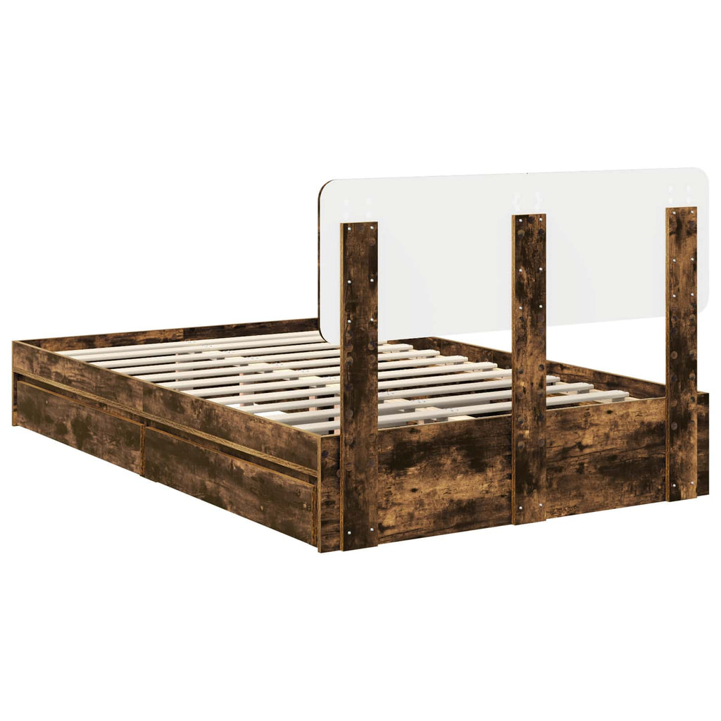 Cama con almacenamiento con cabecera Roble ahumado 120 x 200 cm