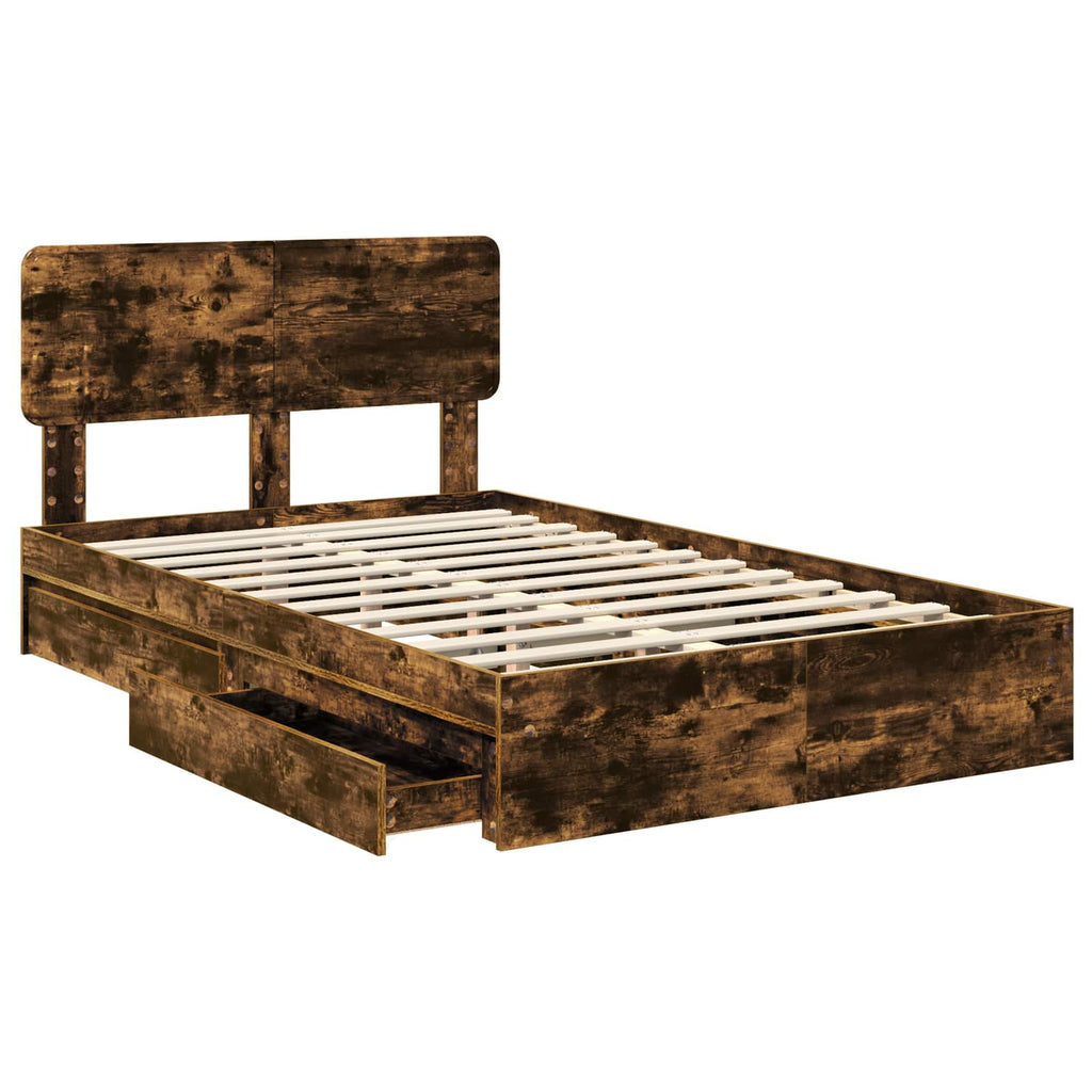 Cama con almacenamiento con cabecera Roble ahumado 120 x 190 cm