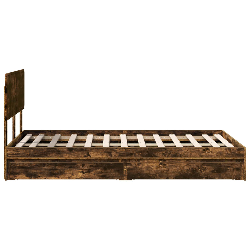 Cama con almacenamiento con cabecera Roble ahumado 120 x 190 cm