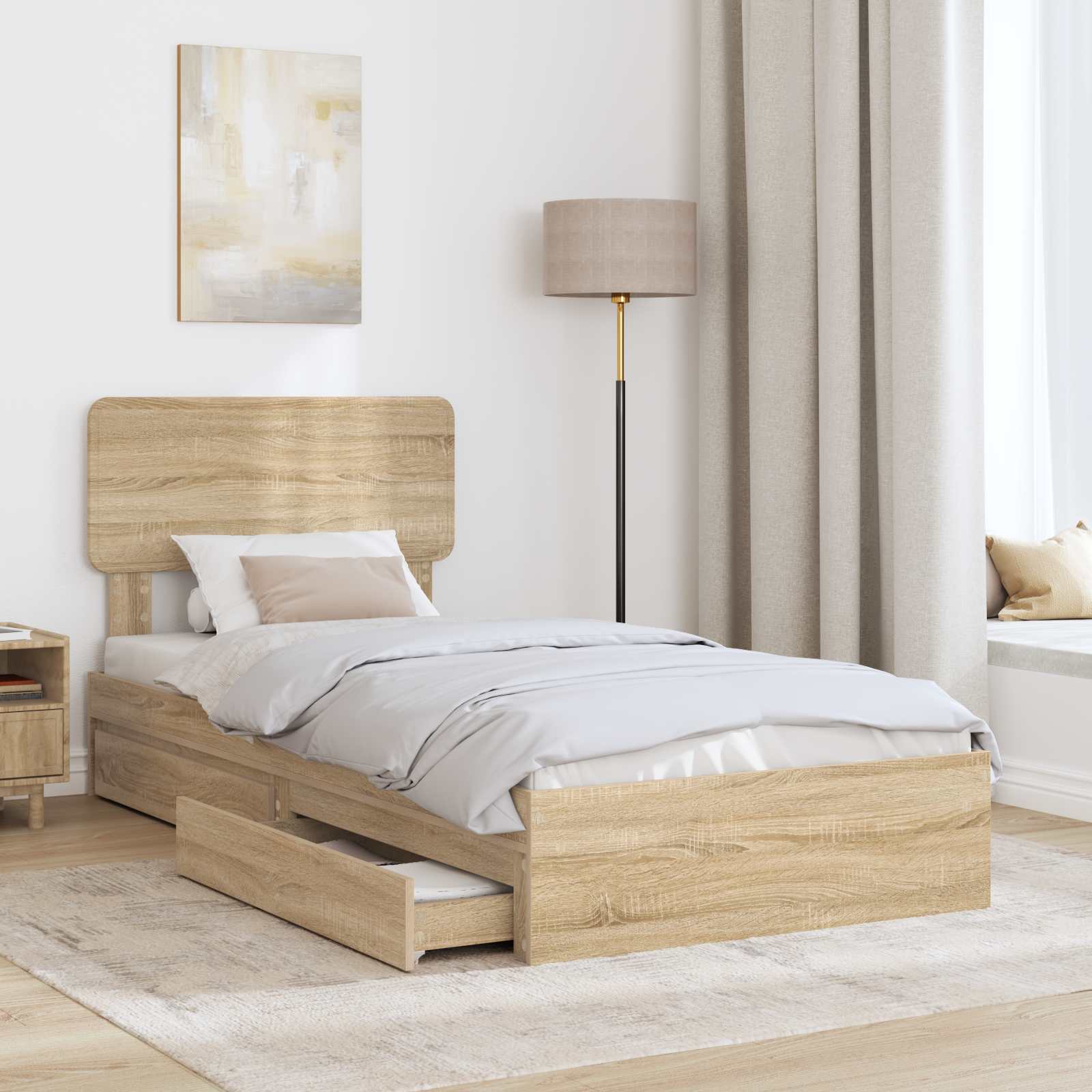 Cama con almacenamiento con cabecera Roble Sonoma 100 x 200 cm