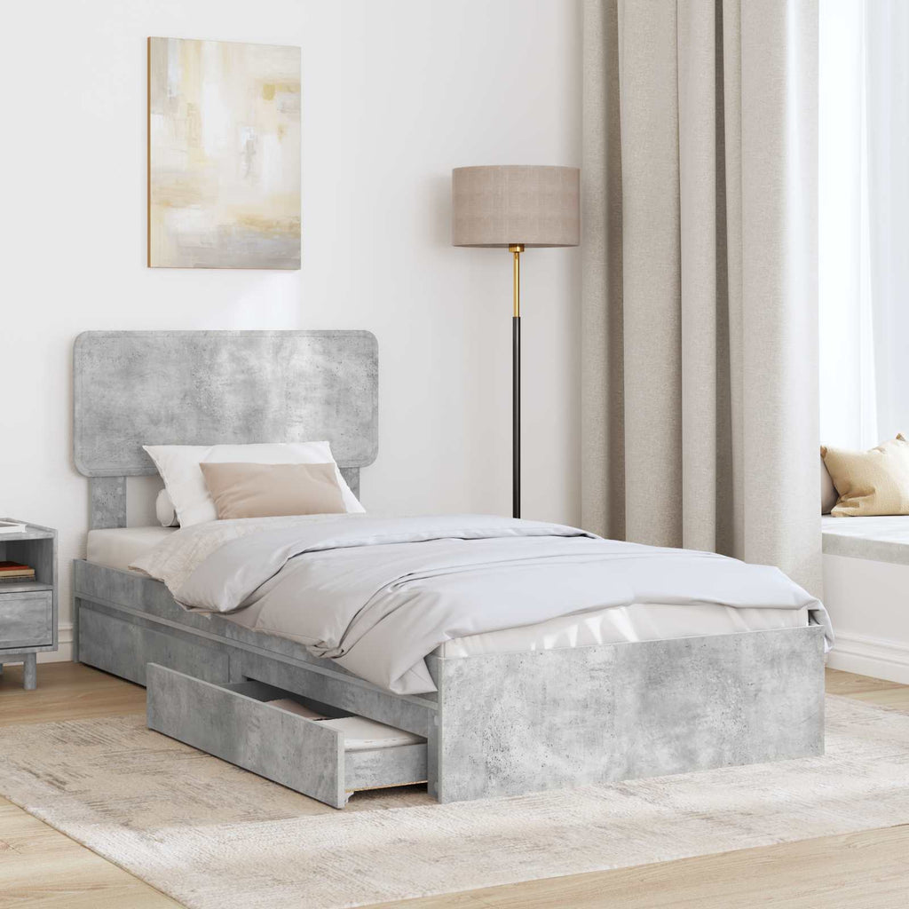Cama con almacenamiento con cabecera Gris Concreto 90 x 200 cm