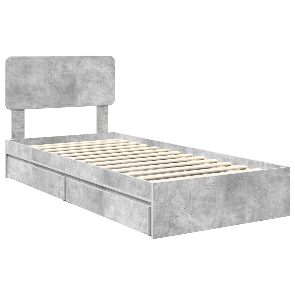 Cama con almacenamiento con cabecera Gris Concreto 90 x 200 cm