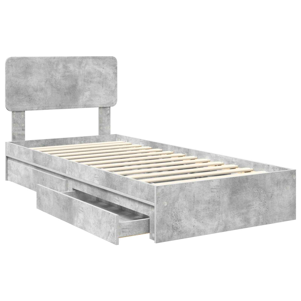 Cama con almacenamiento con cabecera Gris Concreto 90 x 200 cm