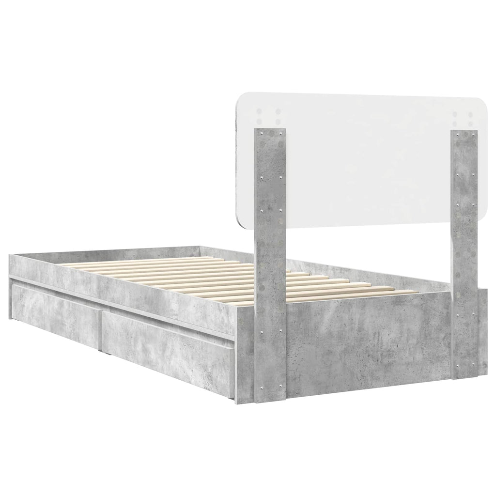 Cama con almacenamiento con cabecera Gris Concreto 90 x 200 cm