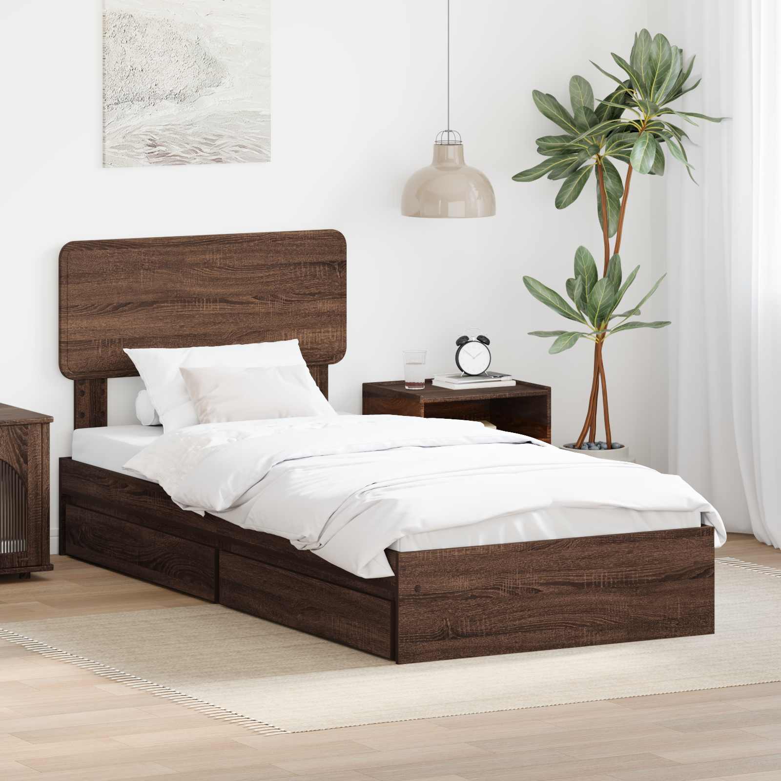 Cama con almacenamiento con cabecera Roble Marrón 100 x 200 cm