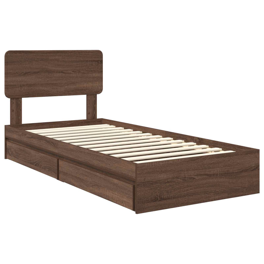 Cama con almacenamiento con cabecera Roble Marrón 100 x 200 cm