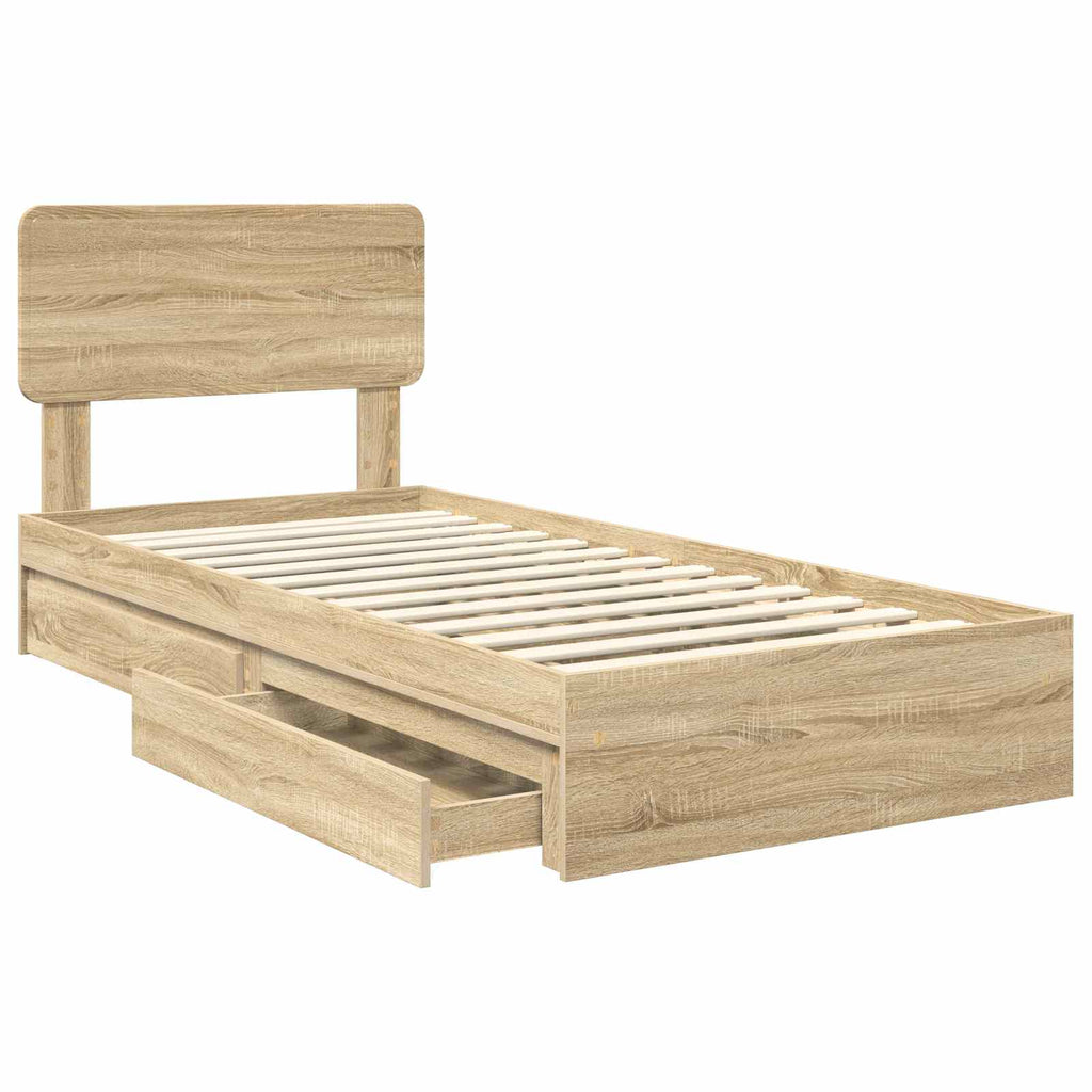 Cama con almacenamiento con cabecera Roble Sonoma 90 x 200 cm