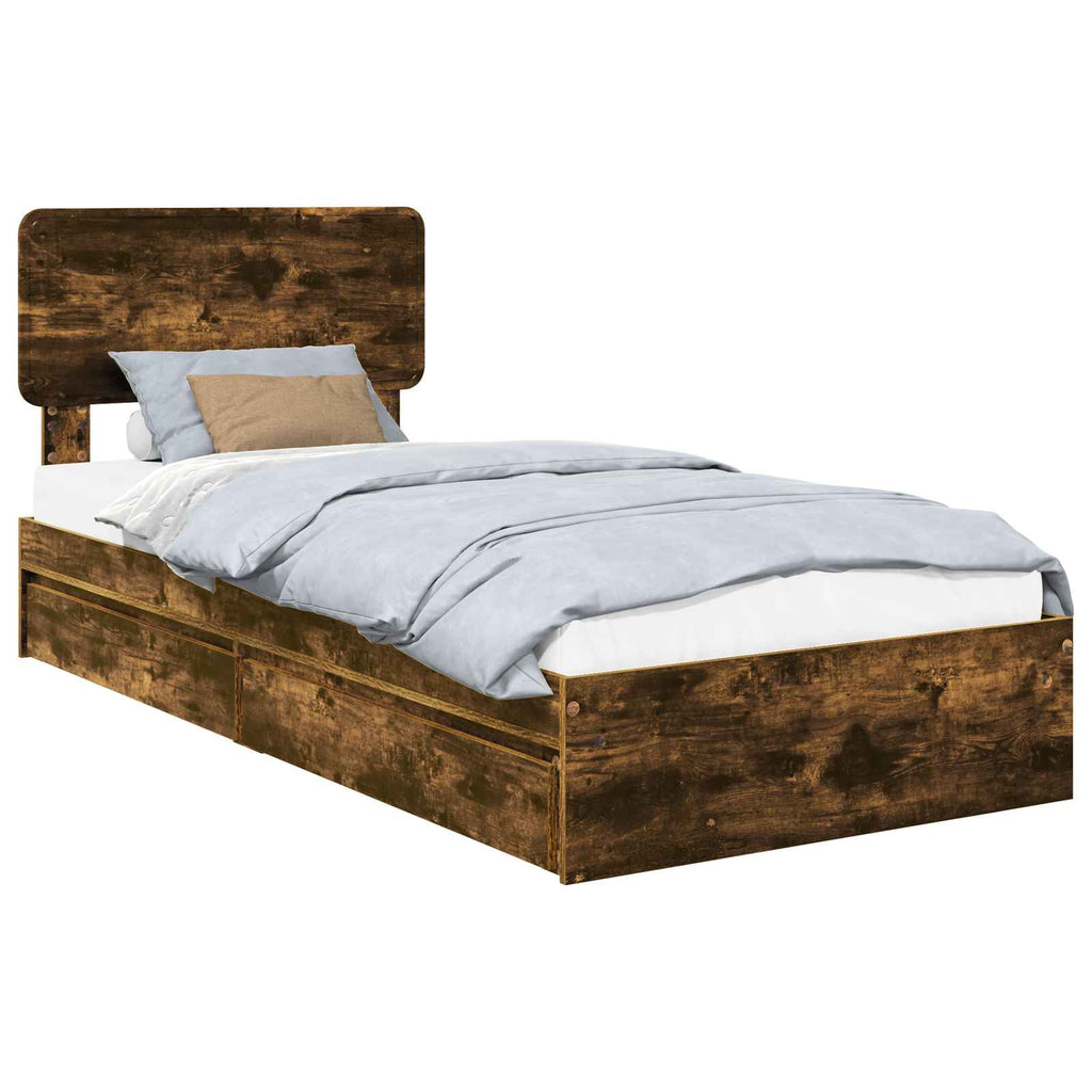 Cama con almacenamiento con cabecera Roble ahumado 90 x 200 cm