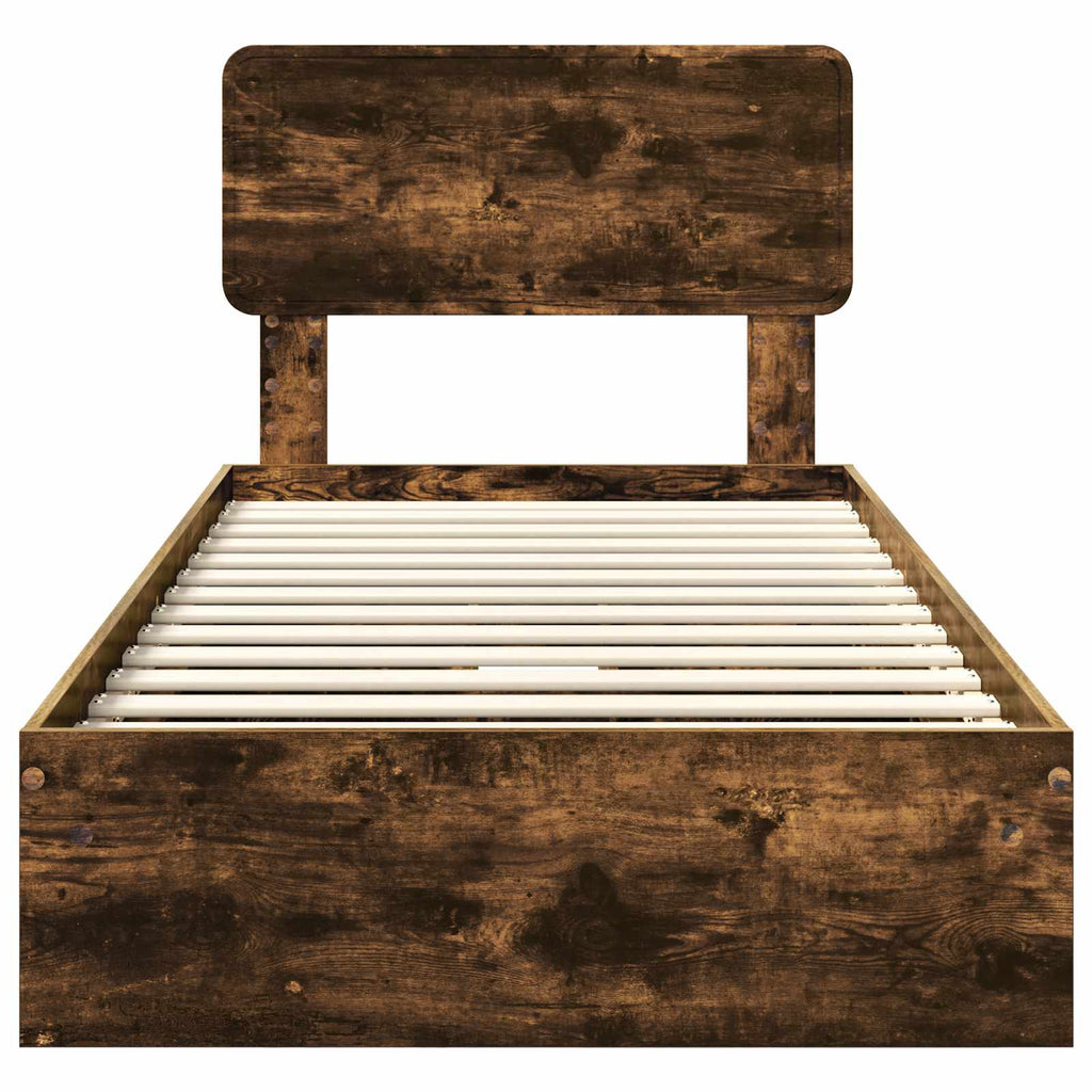 Cama con almacenamiento con cabecera Roble ahumado 90 x 200 cm