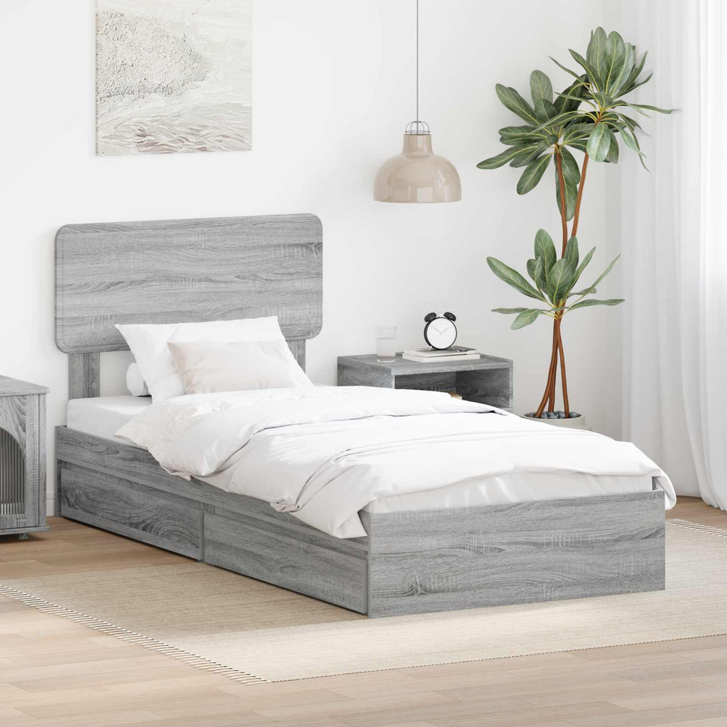 Cama con almacenamiento con cabecera Gris Sonoma 90 x 200 cm