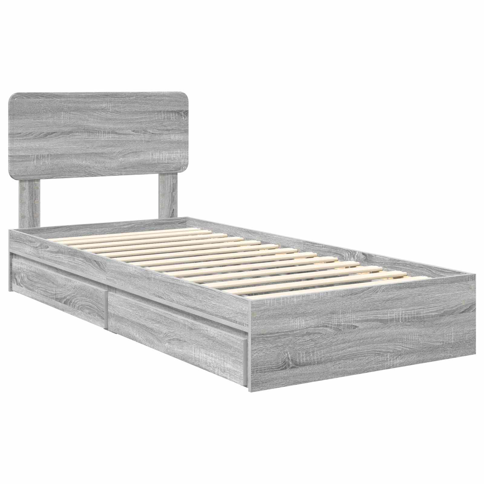 Cama con almacenamiento con cabecera Gris Sonoma 90 x 200 cm