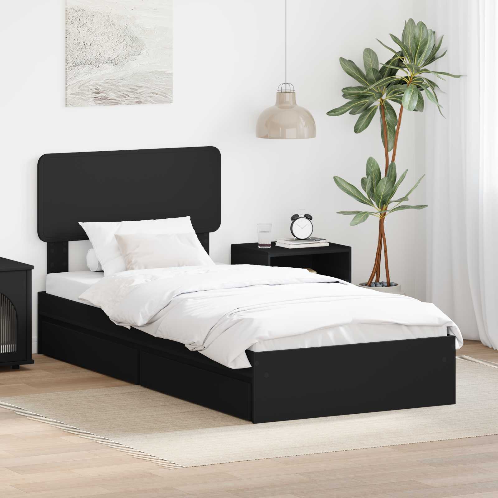 Cama con almacenamiento Negro 90 x 190 cm Madera de ingeniería
