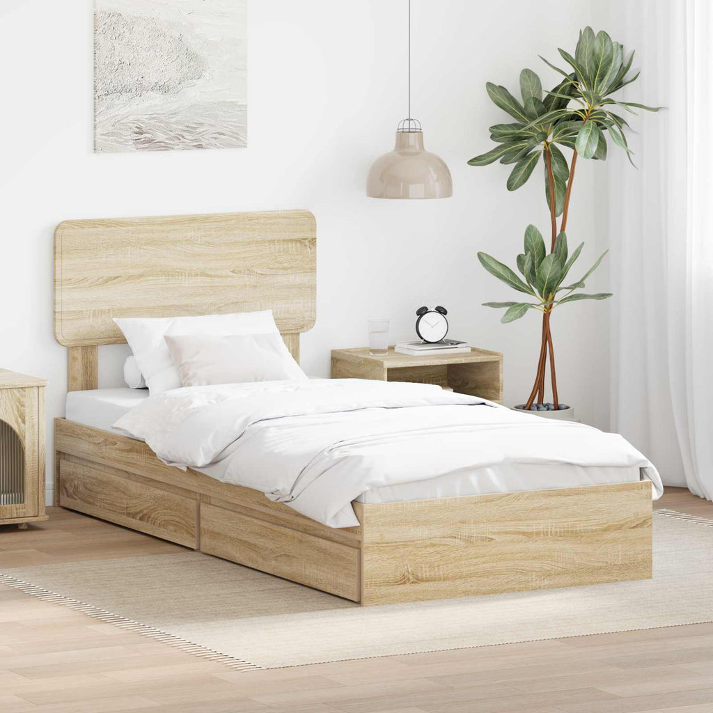 Cama con almacenamiento con cabecera Roble Sonoma 90 x 190 cm
