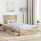 Cama con almacenamiento con cabecera Roble Sonoma 90 x 190 cm