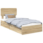 Cama con almacenamiento con cabecera Roble Sonoma 90 x 190 cm