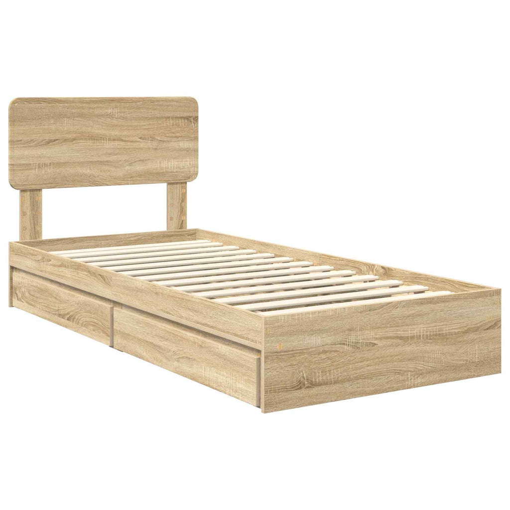 Cama con almacenamiento con cabecera Roble Sonoma 90 x 190 cm