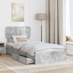 Cama con almacenamiento con cabecera Gris Concreto 90 x 190 cm