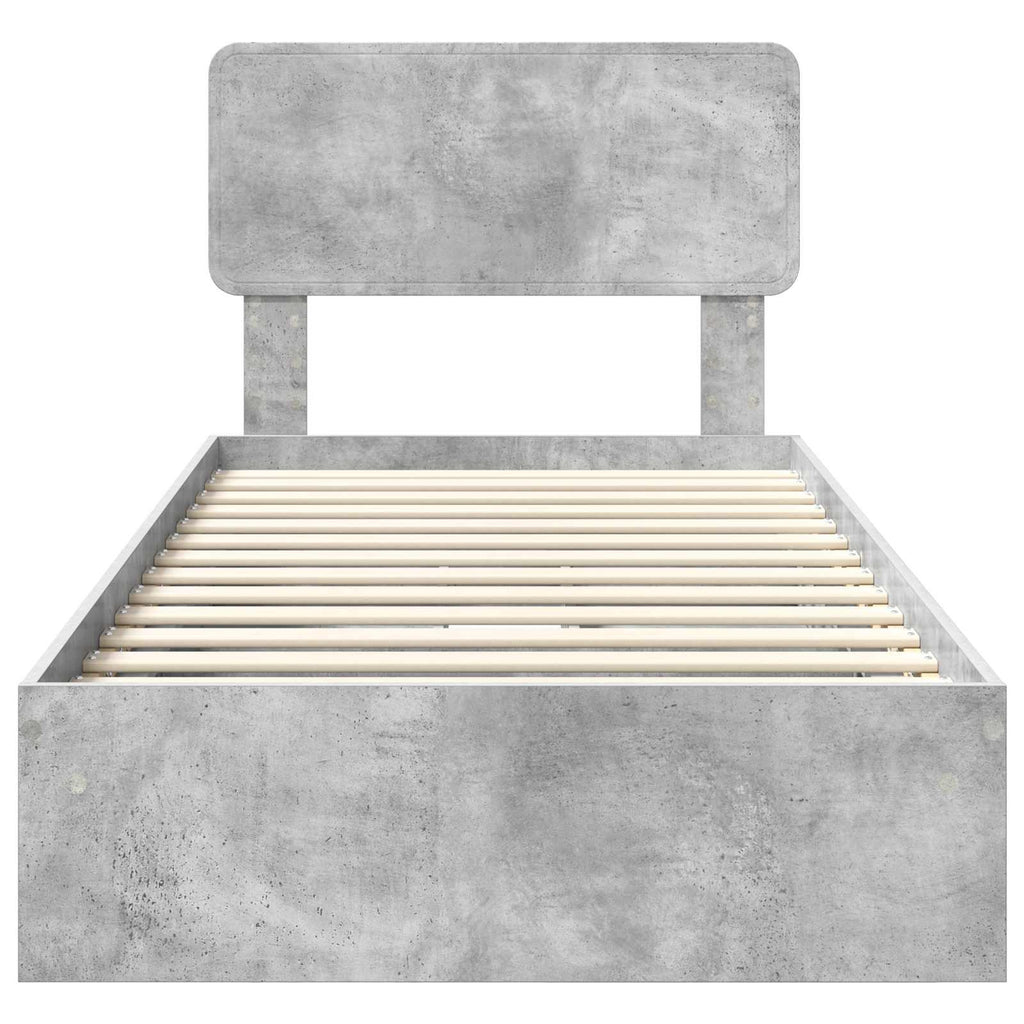 Cama con almacenamiento con cabecera Gris Concreto 90 x 190 cm