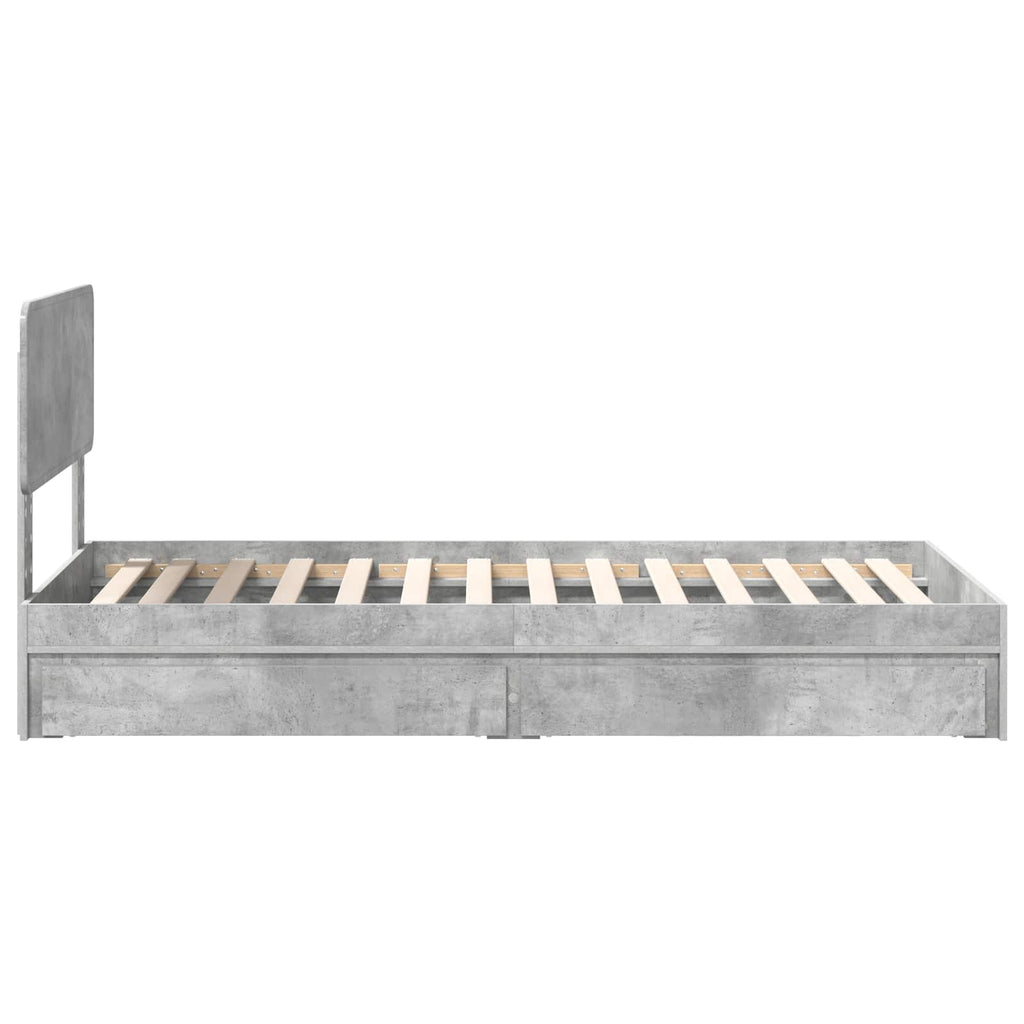Cama con almacenamiento con cabecera Gris Concreto 90 x 190 cm