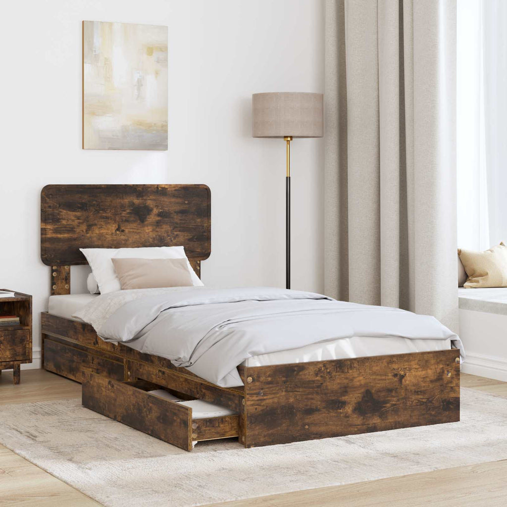 Cama con almacenamiento con cabecera Roble ahumado 90 x 190 cm