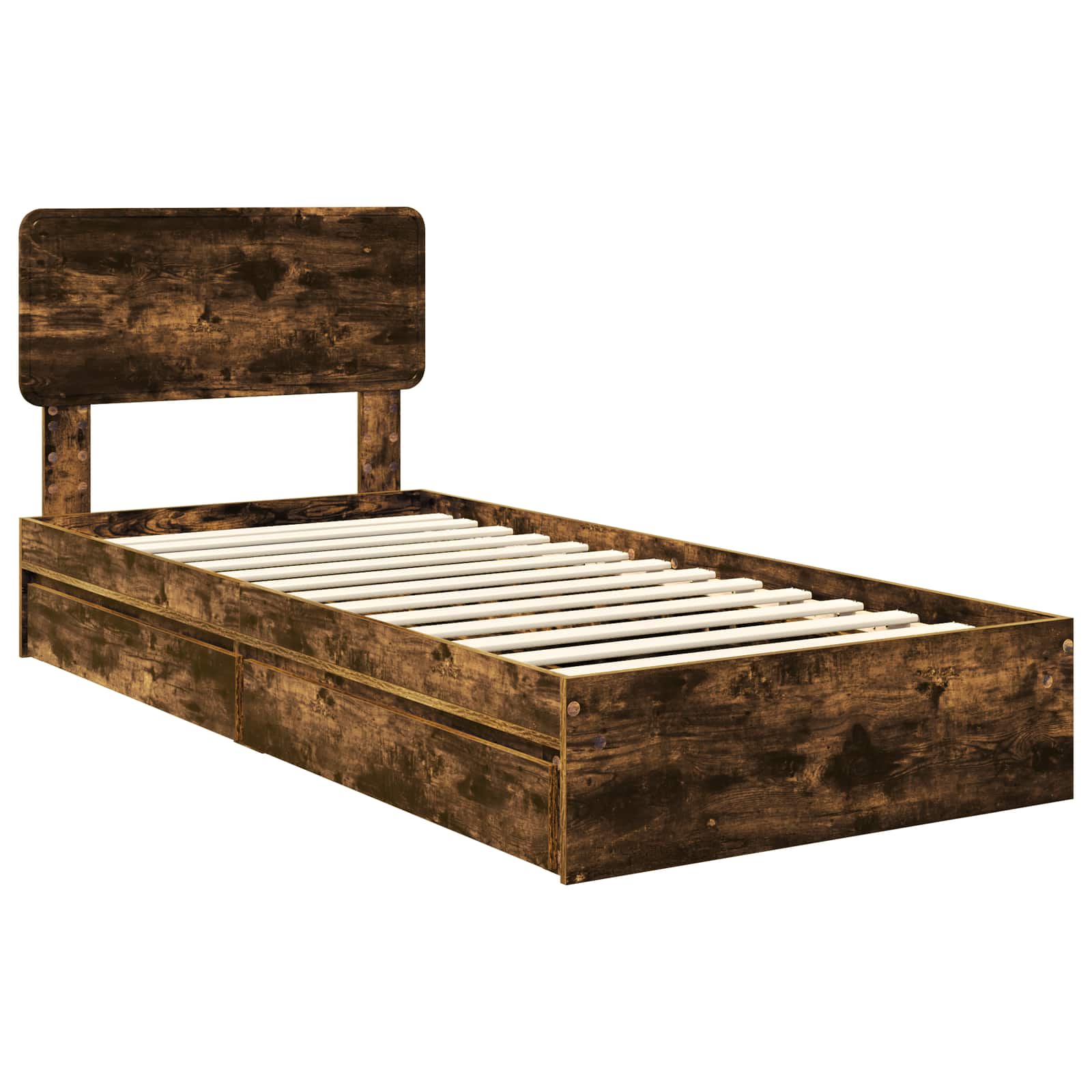 Cama con almacenamiento con cabecera Roble ahumado 90 x 190 cm