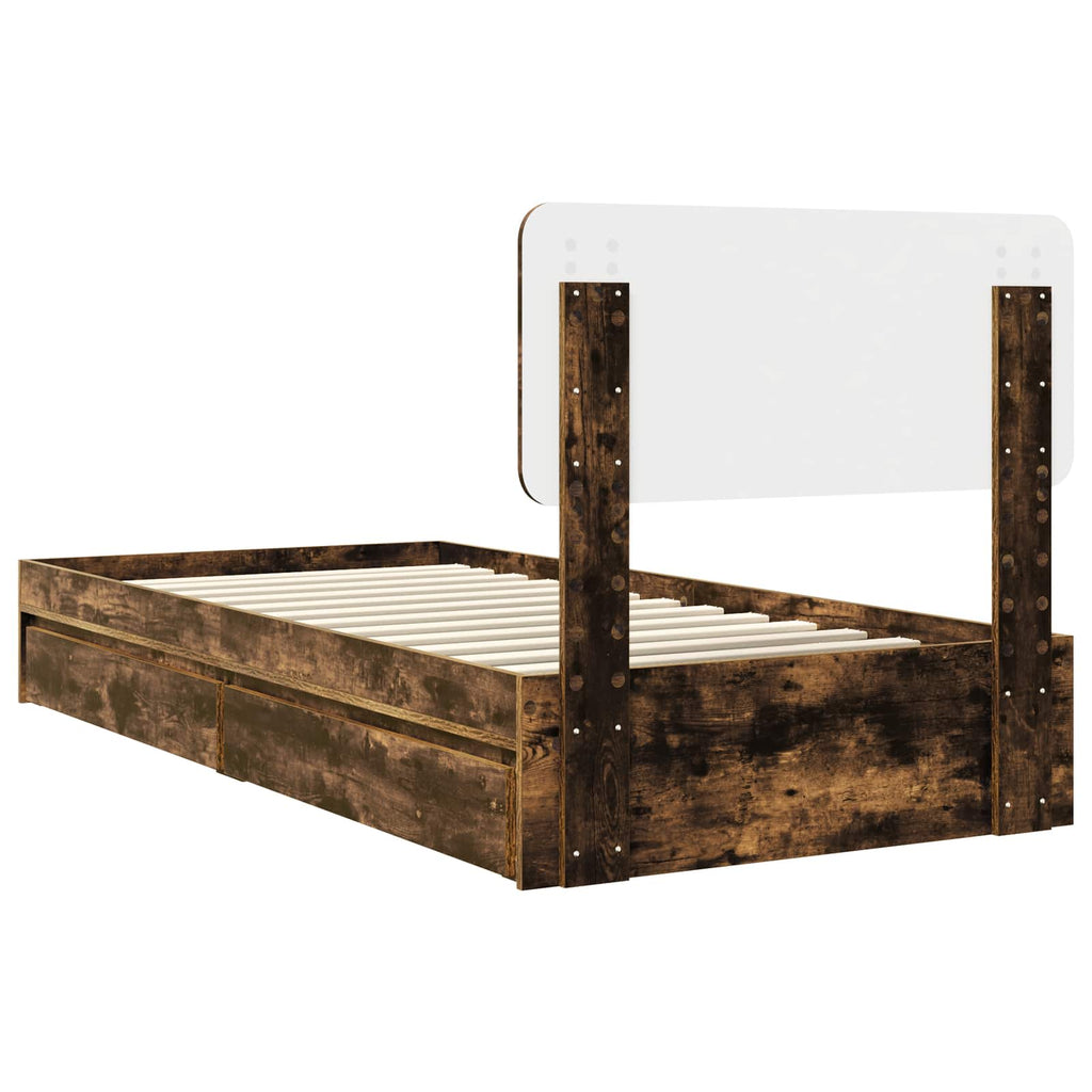 Cama con almacenamiento con cabecera Roble ahumado 90 x 190 cm