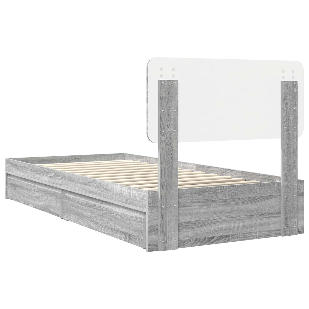 Cama con almacenamiento con cabecera Gris Sonoma 90 x 190 cm
