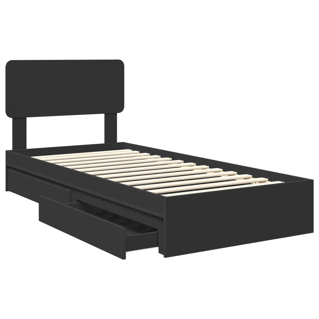Cama con almacenamiento Negro 75 x 190 cm Madera de ingeniería