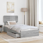 Cama con almacenamiento con cabecera Gris Sonoma 75 x 190 cm