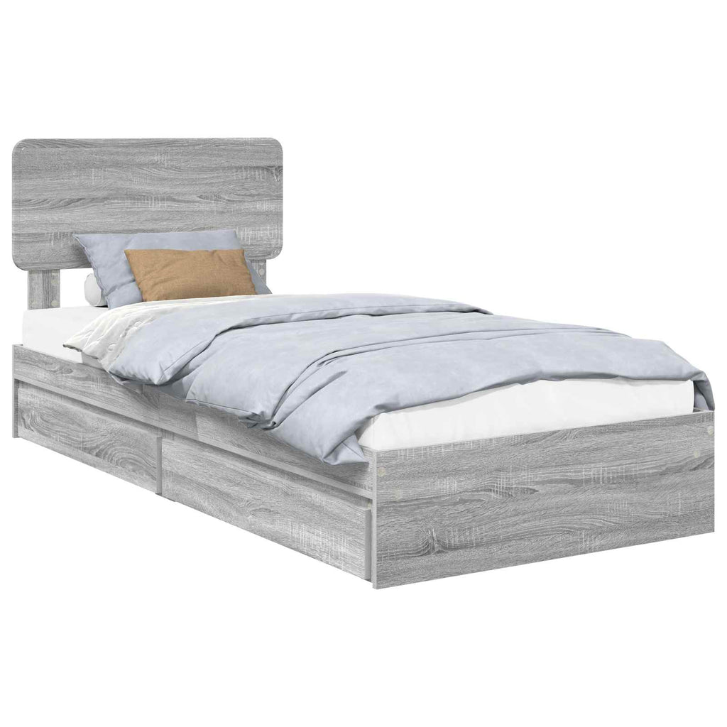 Cama con almacenamiento con cabecera Gris Sonoma 75 x 190 cm