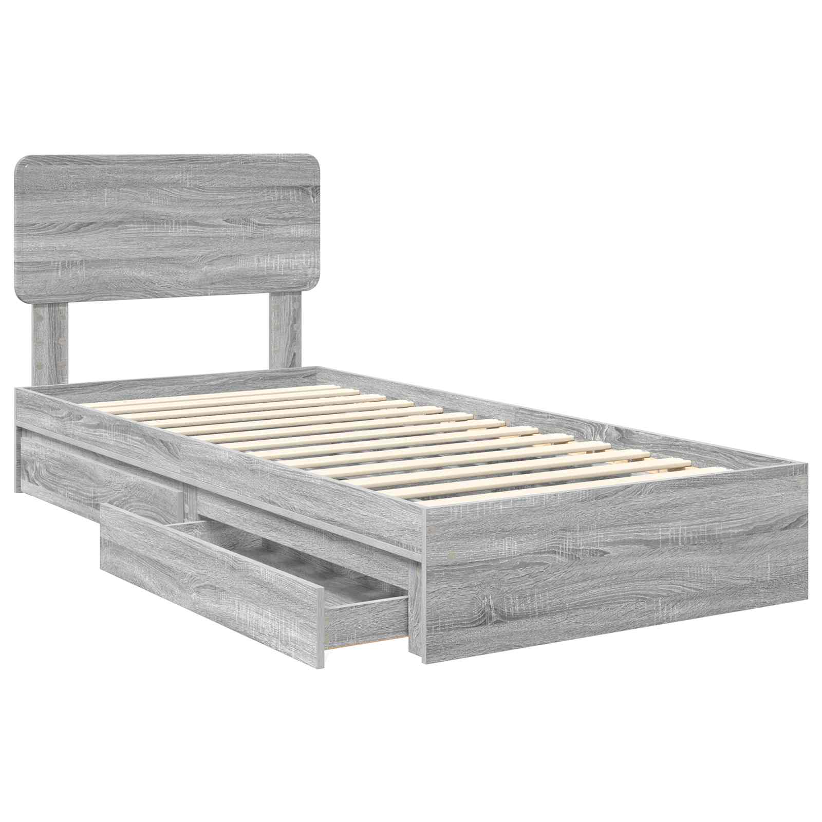 Cama con almacenamiento con cabecera Gris Sonoma 75 x 190 cm