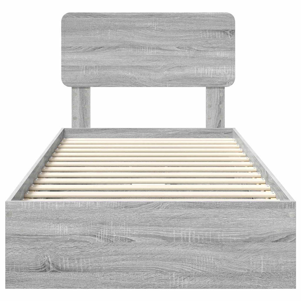 Cama con almacenamiento con cabecera Gris Sonoma 75 x 190 cm