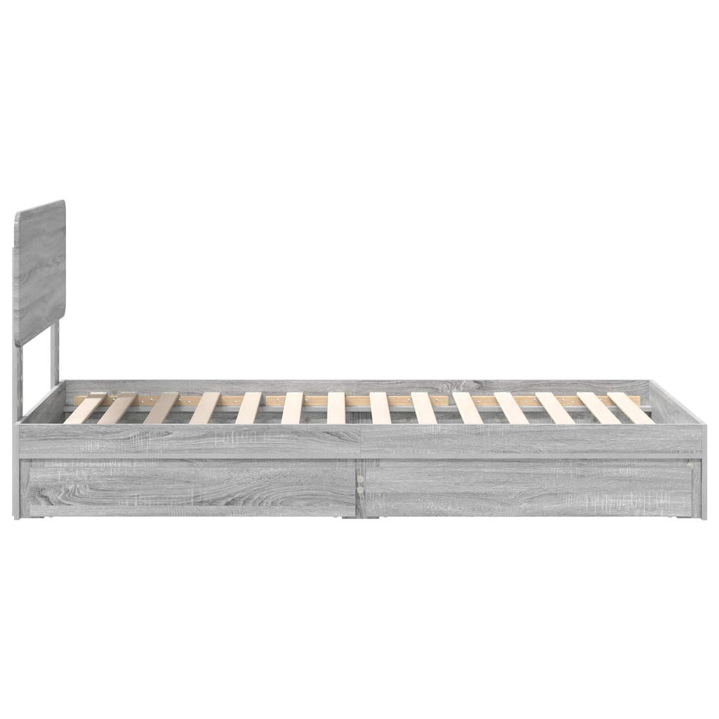 Cama con almacenamiento con cabecera Gris Sonoma 75 x 190 cm