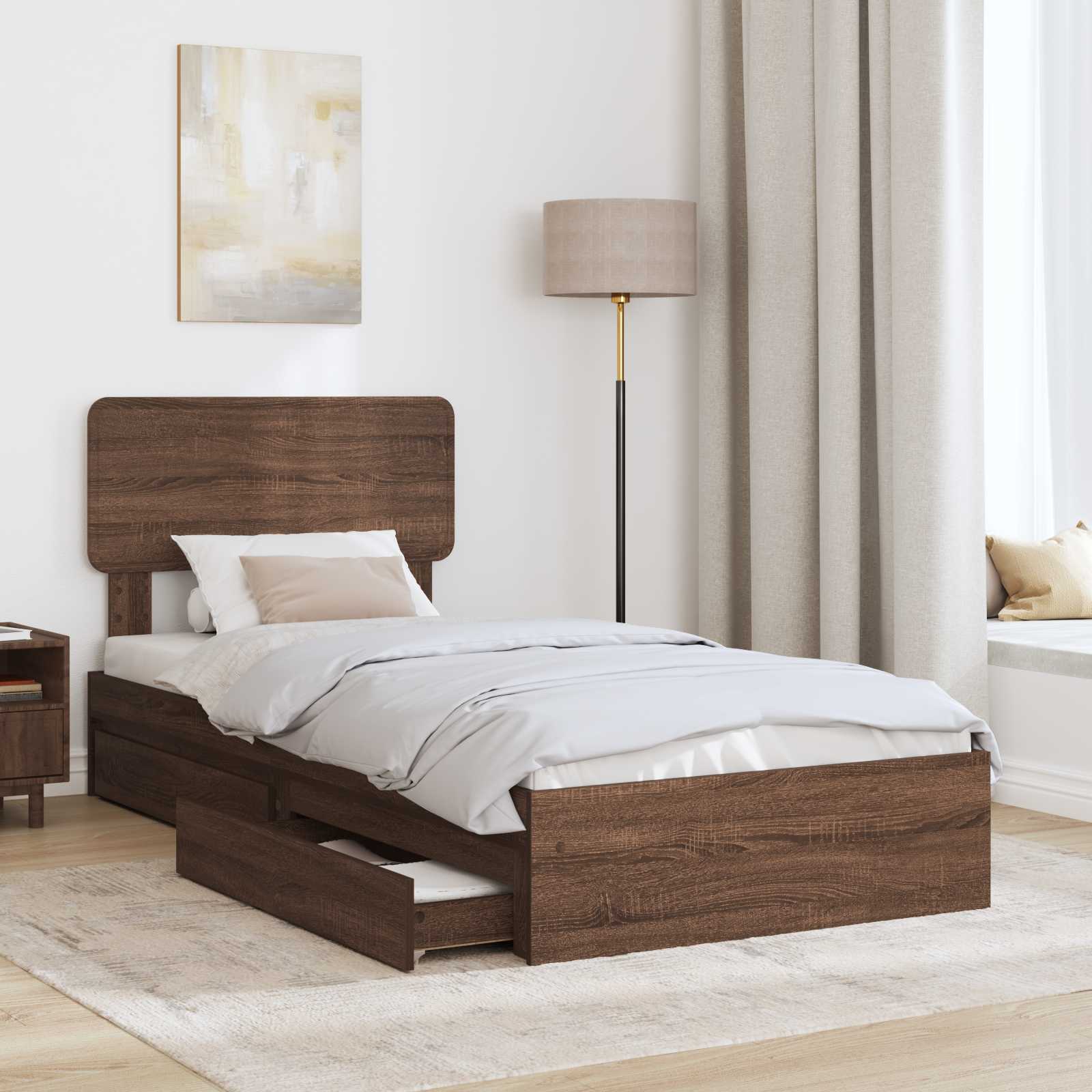 Cama con almacenamiento con cabecera Roble Marrón 75 x 190 cm