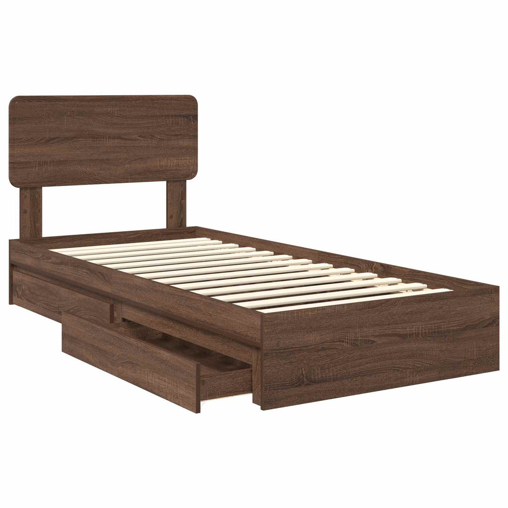 Cama con almacenamiento con cabecera Roble Marrón 75 x 190 cm