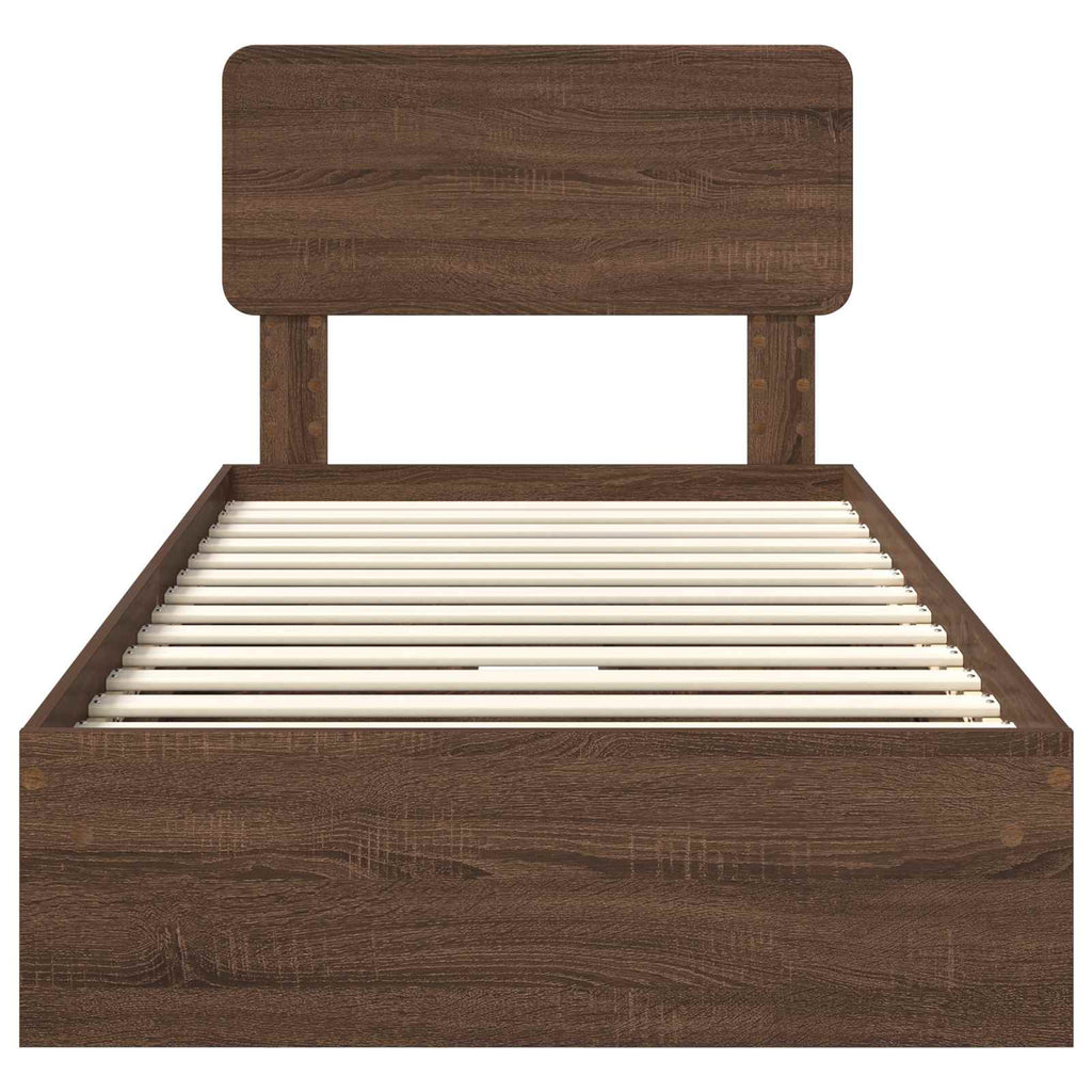 Cama con almacenamiento con cabecera Roble Marrón 75 x 190 cm