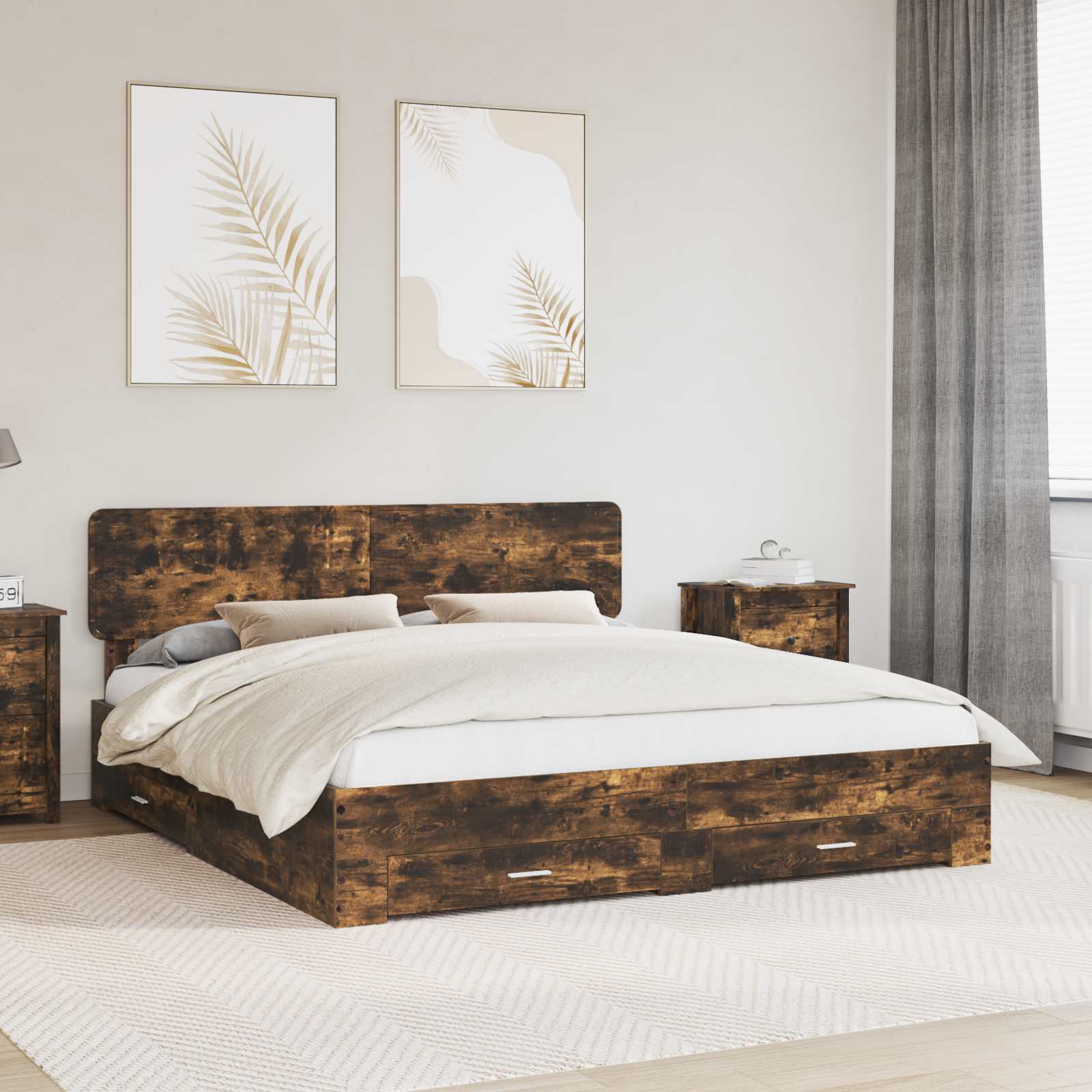 Estrutura de Cama com Cabeceira Cinzento Betão 100 x 200 cm