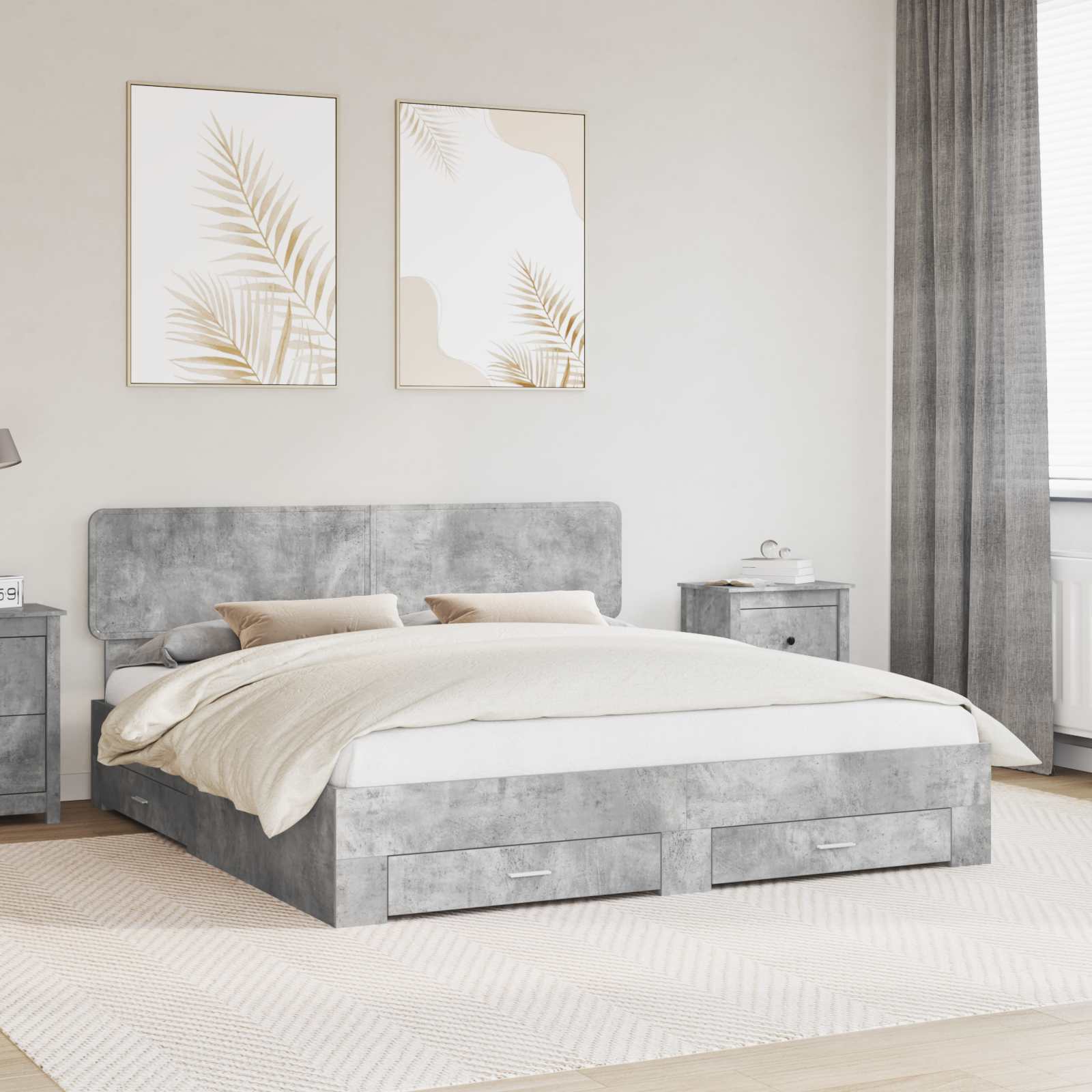 Estrutura de Cama com Cabeceira Cinzento Betão 100 x 200 cm