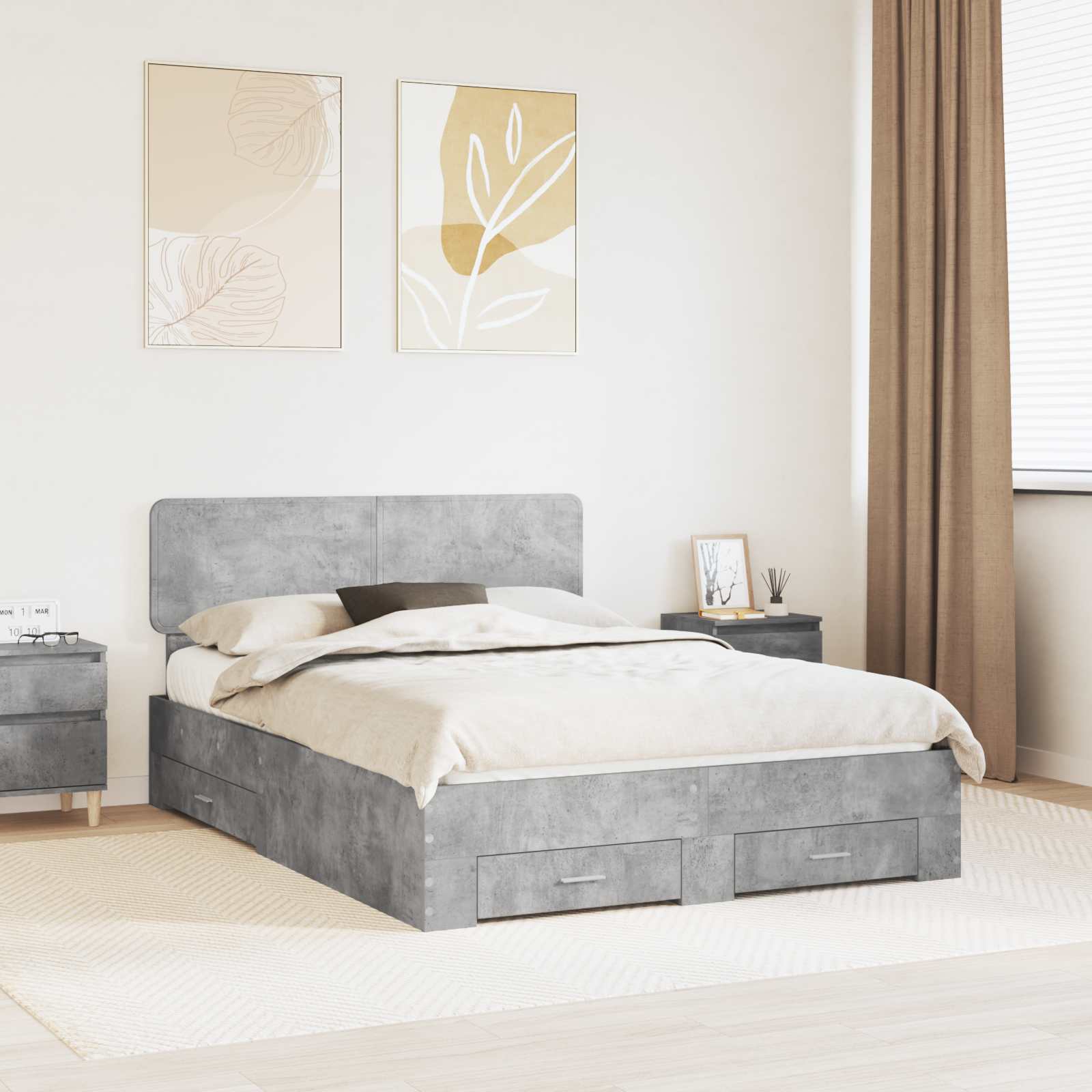 Estrutura de Cama com Cabeceira Cinzento Betão 100 x 200 cm