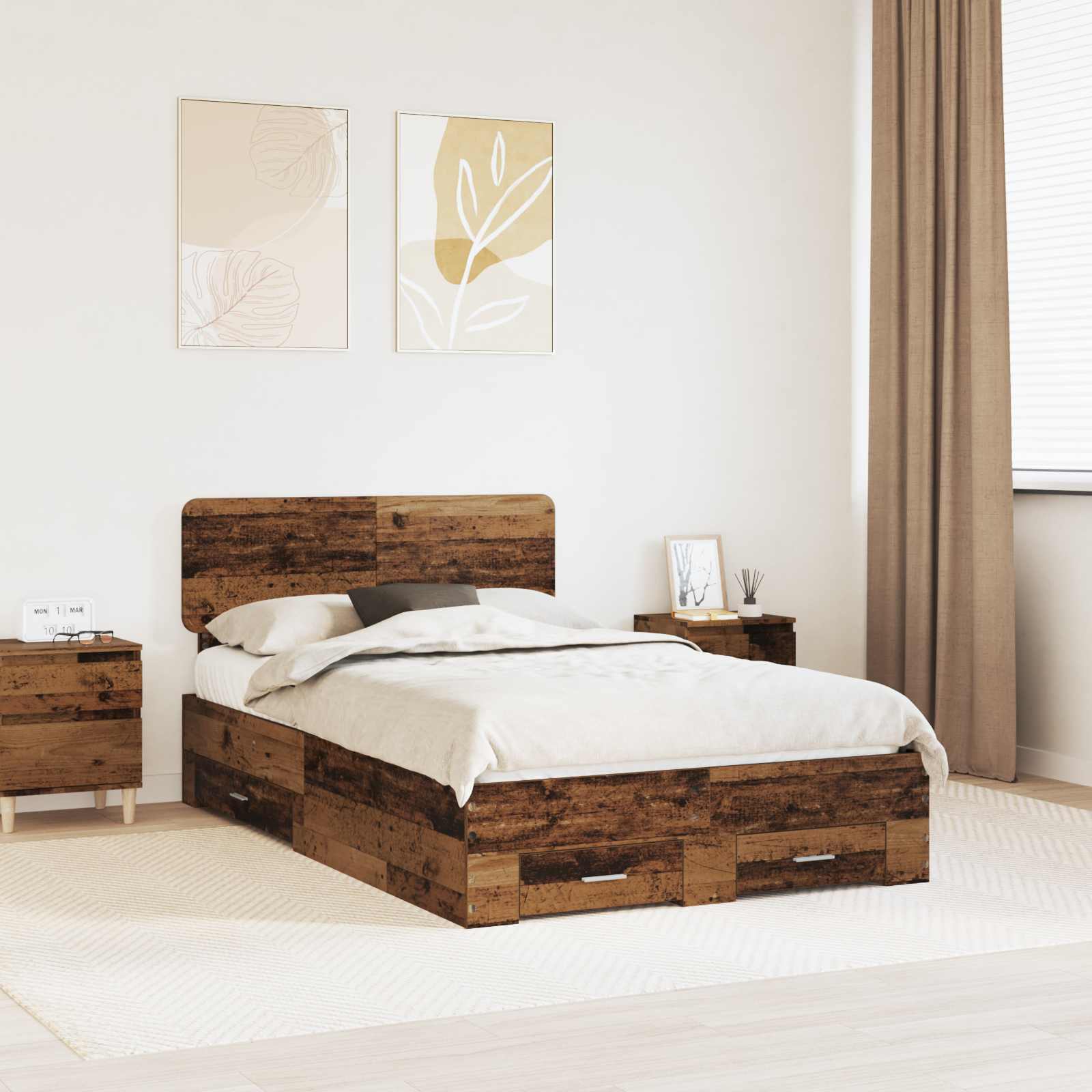 Estrutura de Cama com Cabeceira Cinzento Betão 100 x 200 cm