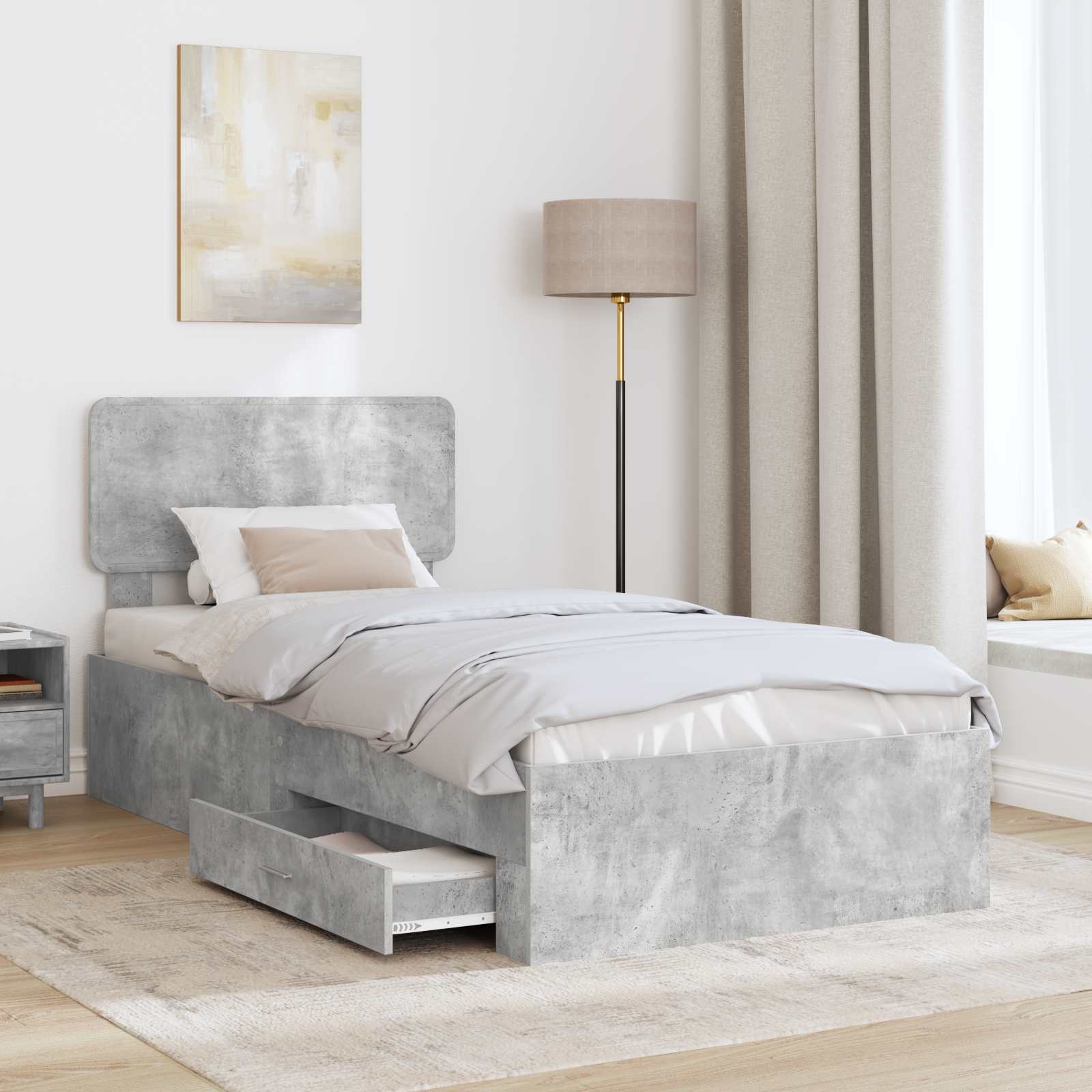 Estructura de cama con cabecera Gris Concreto 100 x 200 cm