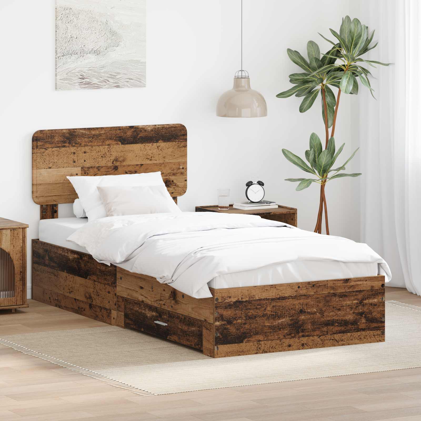 Estrutura de Cama com Cabeceira Cinzento Betão 100 x 200 cm